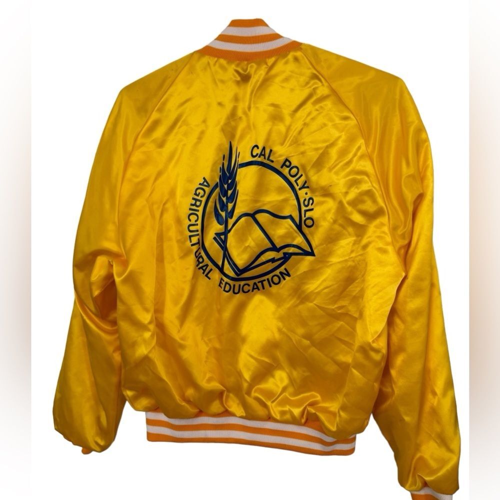 Vintage CAL POLY Agricultural Education Yellow Snap Up Nylon Varsity Jacket MINT